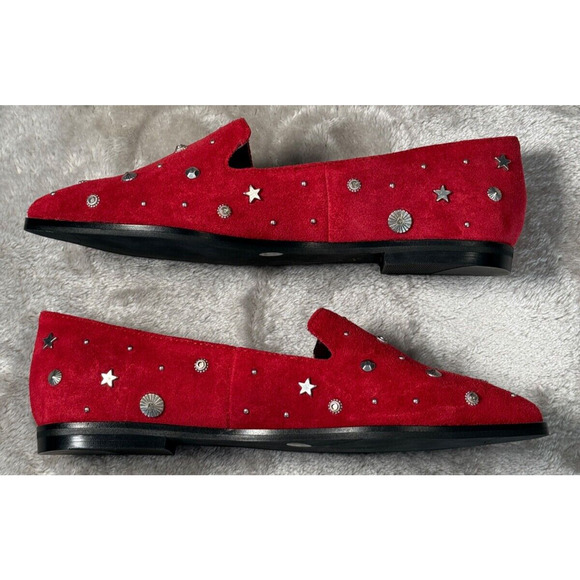 BCBGeneration Nikkola Red Suede Silver Studded Loafer Flats Womens Size 6 NEW - Picture 4 of 8
